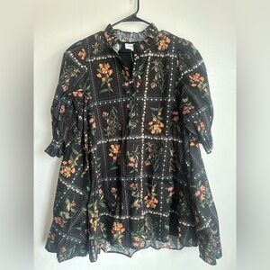 entro Black Floral Mini Dress with Orange & Pink Blooms